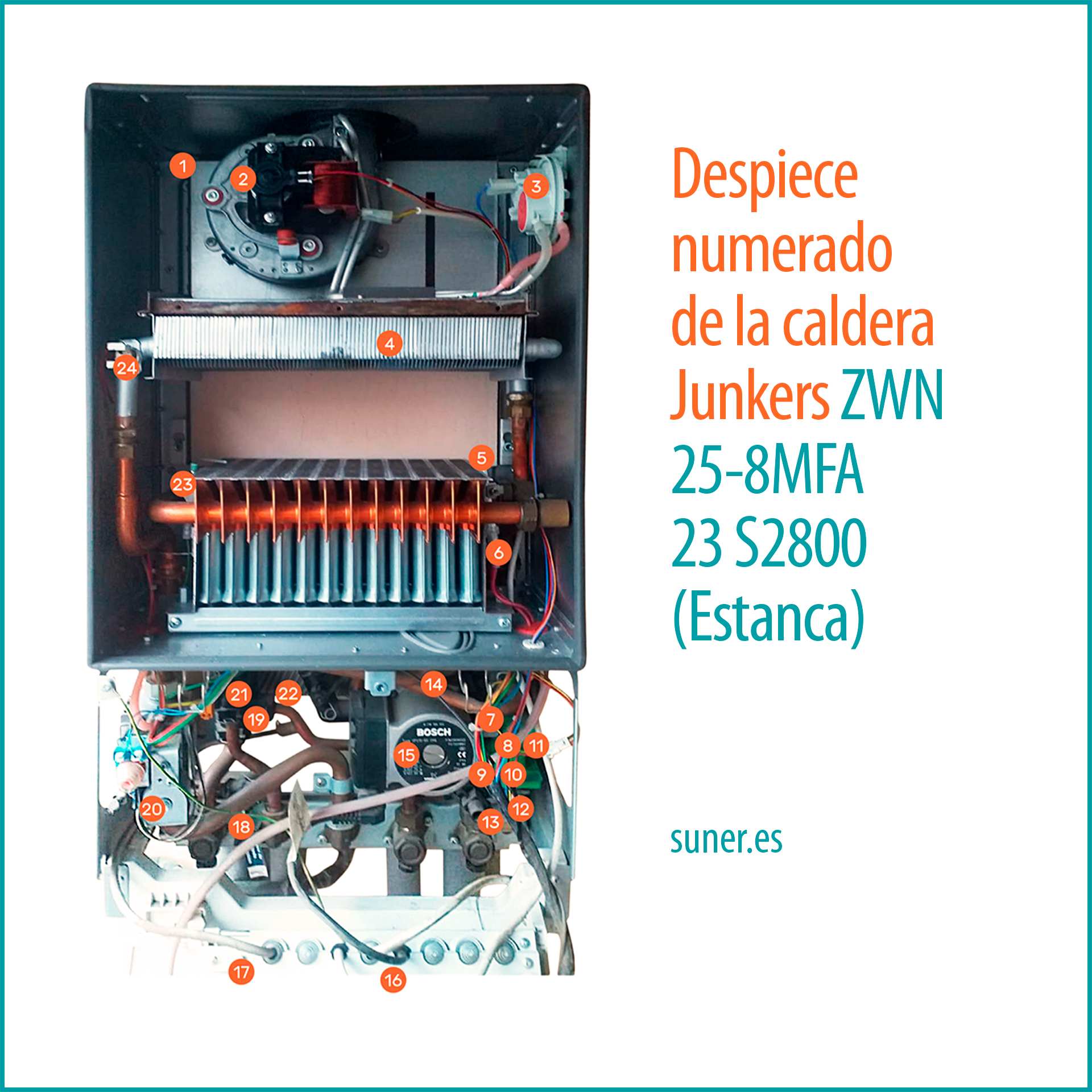 Despiece De La Caldera Junkers Modelo ZWN 25-8MFA 23 S2800 (Estanca)